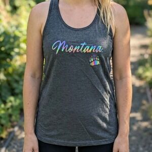 Montana Grizzlies Tank Top Gray Holographic Bear Paw New S